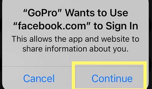 Cho phép truy cập vào GoPro bằng tài khoản Facebook