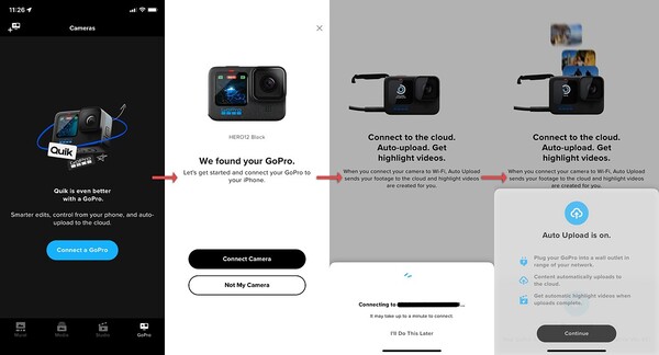 GoPro Quik cho phép kết nối với máy ảnh GoPro Hero12 Black và thiết bị di động. 