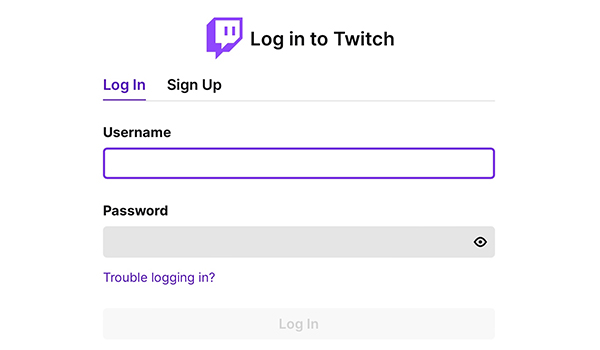 Đăng nhập tài khoản hoặc tạo tài khoản mới trên Twitch
