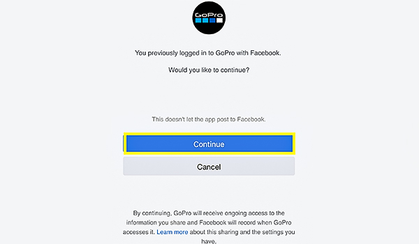 Bạn cần đăng nhập tài khoản Facebook trên GoPro