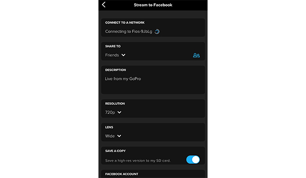 Liên kết tài khoản Facebook và action camera GoPro